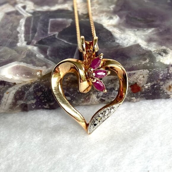 Ross-Simons Gold Vermeil Sterling Silver 925 Ruby Open Heart Pendant Necklace - Picture 11 of 16